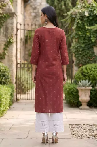 Red  pure cotton printed kurti for women