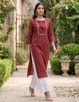 Red  pure cotton printed kurti for women 5