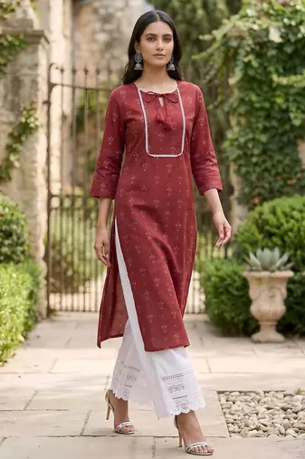 Red  pure cotton printed kurti for women