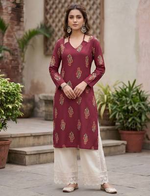 Maroon  pure cotton printed kurti for women 1