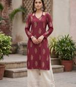 Maroon  pure cotton printed kurti for women