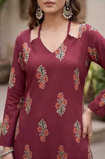 Maroon  pure cotton printed kurti for women