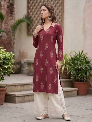 Maroon  pure cotton printed kurti for women 3