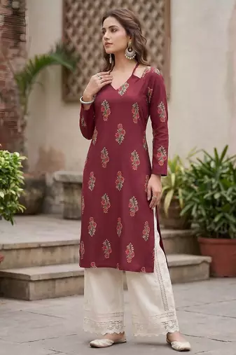 Maroon  pure cotton printed kurti for women