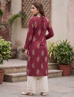 Maroon  pure cotton printed kurti for women 4