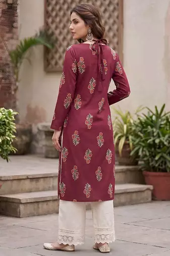 Maroon  pure cotton printed kurti for women