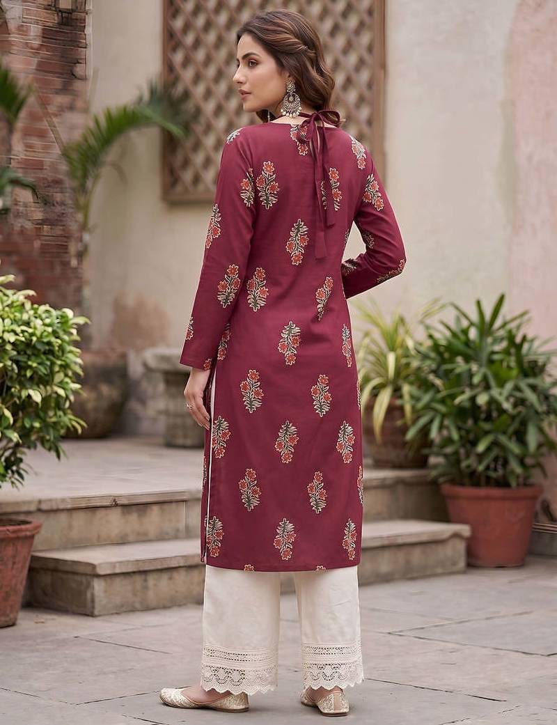 Maroon  pure cotton printed kurti for women