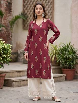 Maroon  pure cotton printed kurti for women 5