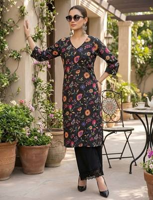 Black  pure cotton printed kurti for women 1