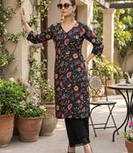 Black  pure cotton printed kurti for women
