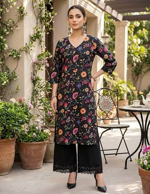 Black  pure cotton printed kurti for women 2