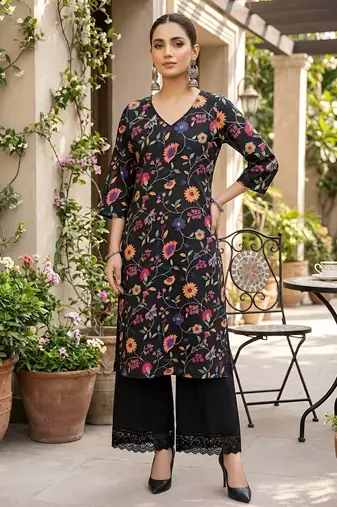 Black  pure cotton printed kurti for women