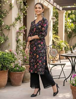 Black  pure cotton printed kurti for women 4