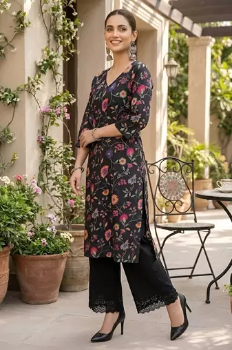 Black  pure cotton printed kurti for women