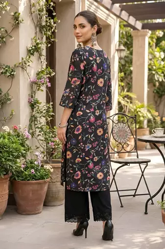 Black  pure cotton printed kurti for women