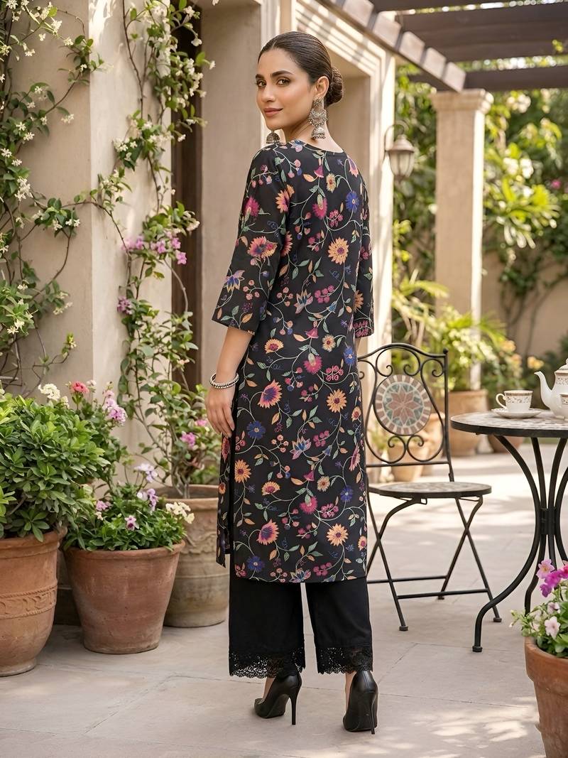 Black  pure cotton printed kurti for women