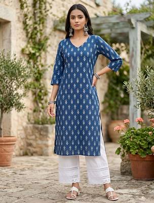 Blue  pure cotton printed kurti for women 1