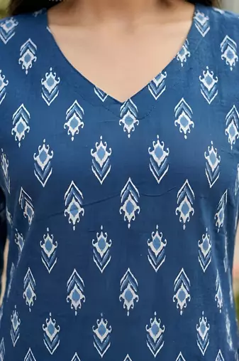 Blue  pure cotton printed kurti for women