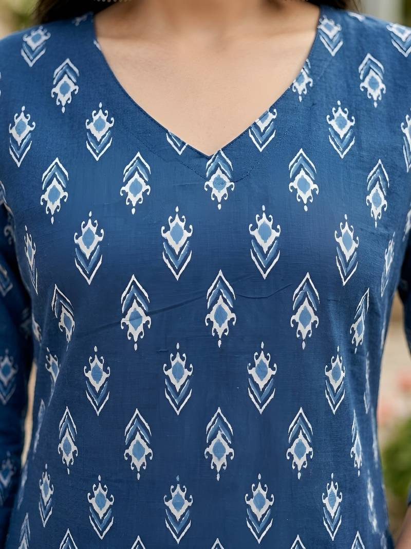 Blue  pure cotton printed kurti for women