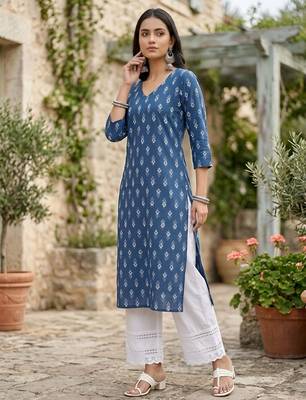 Blue  pure cotton printed kurti for women 3