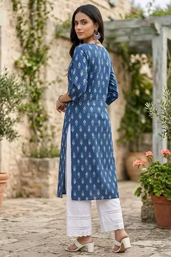 Blue  pure cotton printed kurti for women