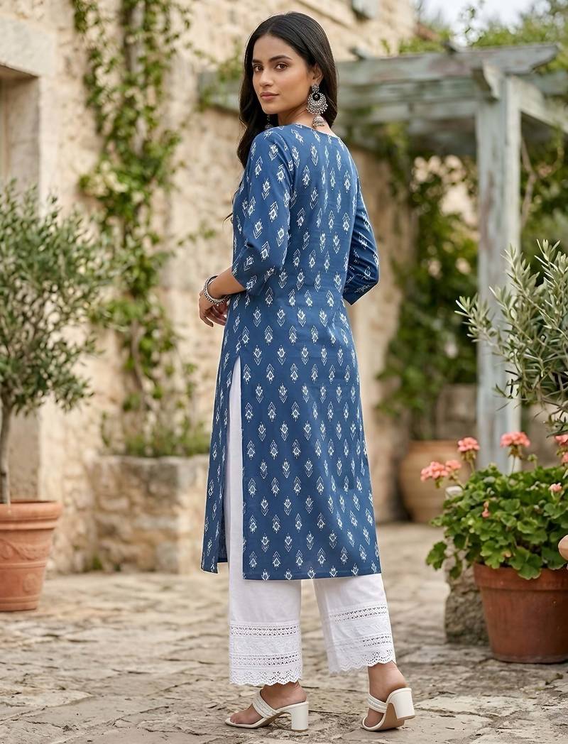 Blue  pure cotton printed kurti for women