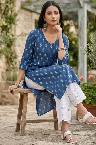 Blue  pure cotton printed kurti for women