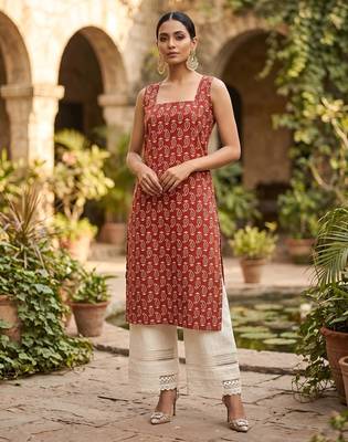 Maroon  pure cotton printed kurti for women 1