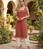 Maroon  pure cotton printed kurti for women