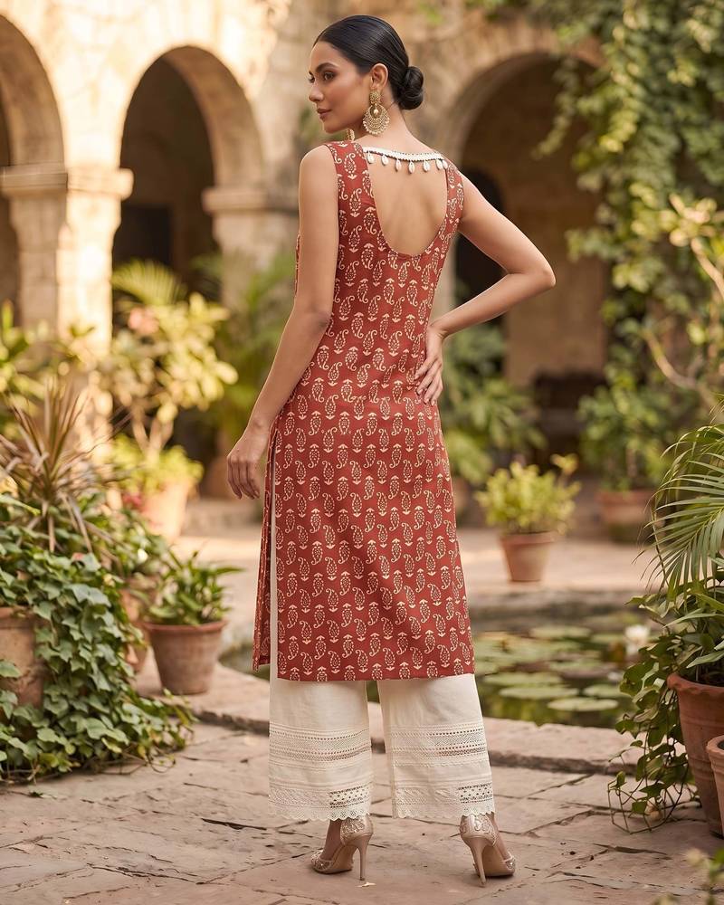 Maroon  pure cotton printed kurti for women