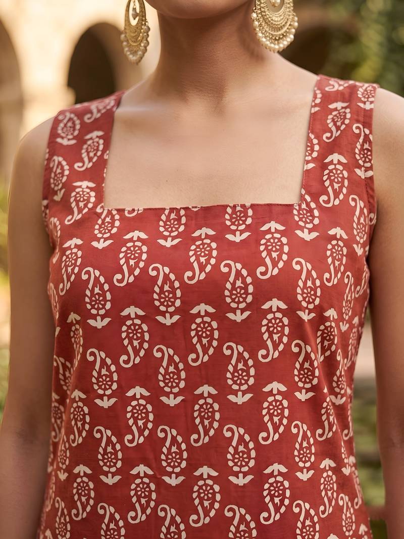 Maroon  pure cotton printed kurti for women