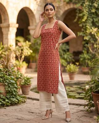 Maroon  pure cotton printed kurti for women 4