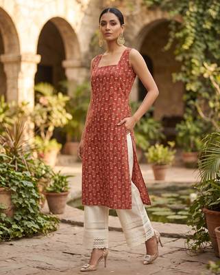 Maroon  pure cotton printed kurti for women 5