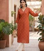 Rust  pure cotton printed kurti for women