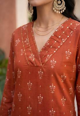 Rust  pure cotton printed kurti for women 2