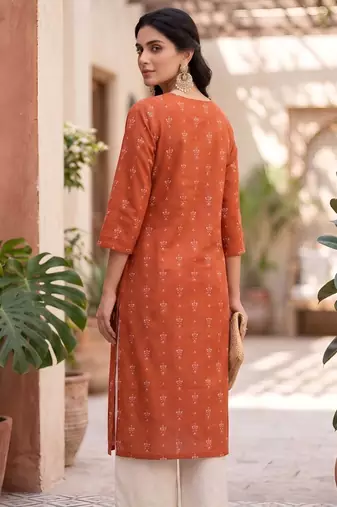 Rust  pure cotton printed kurti for women