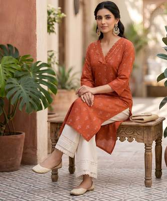 Rust  pure cotton printed kurti for women 5