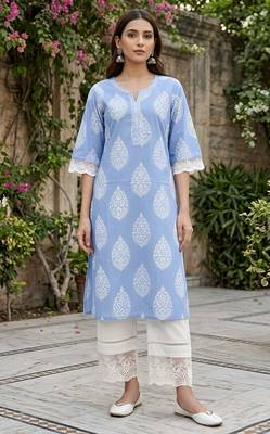 Blue  pure cotton printed kurti for women 1
