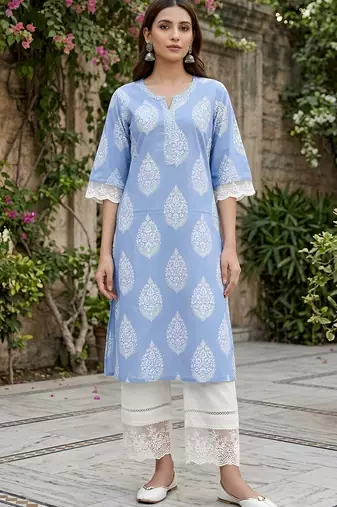 Blue  pure cotton printed kurti for women