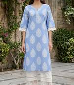 Blue  pure cotton printed kurti for women