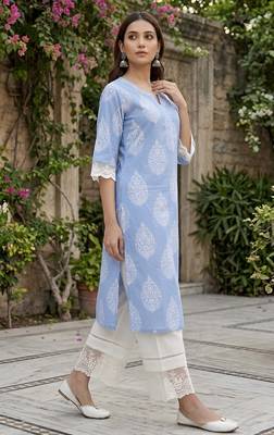 Blue  pure cotton printed kurti for women 2