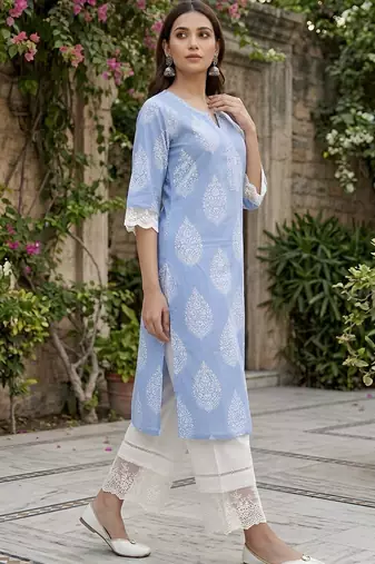 Blue  pure cotton printed kurti for women