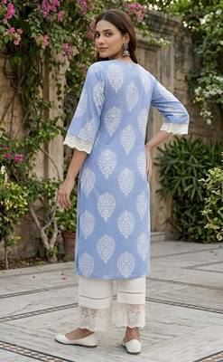 Blue  pure cotton printed kurti for women 3