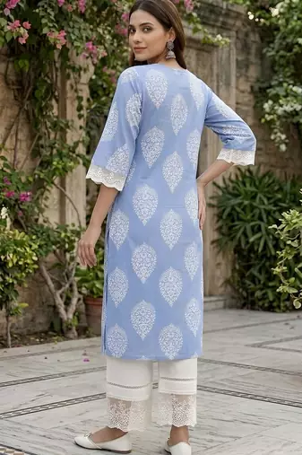 Blue  pure cotton printed kurti for women