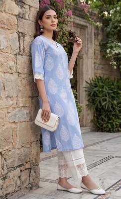 Blue  pure cotton printed kurti for women 4
