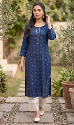 Blue  pure cotton printed kurti for women 1