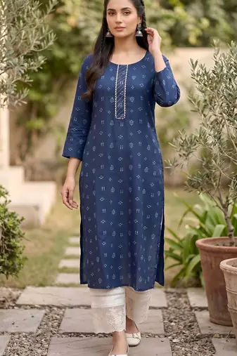 Blue  pure cotton printed kurti for women