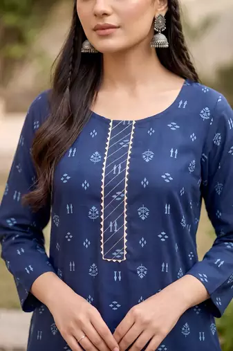 Blue  pure cotton printed kurti for women