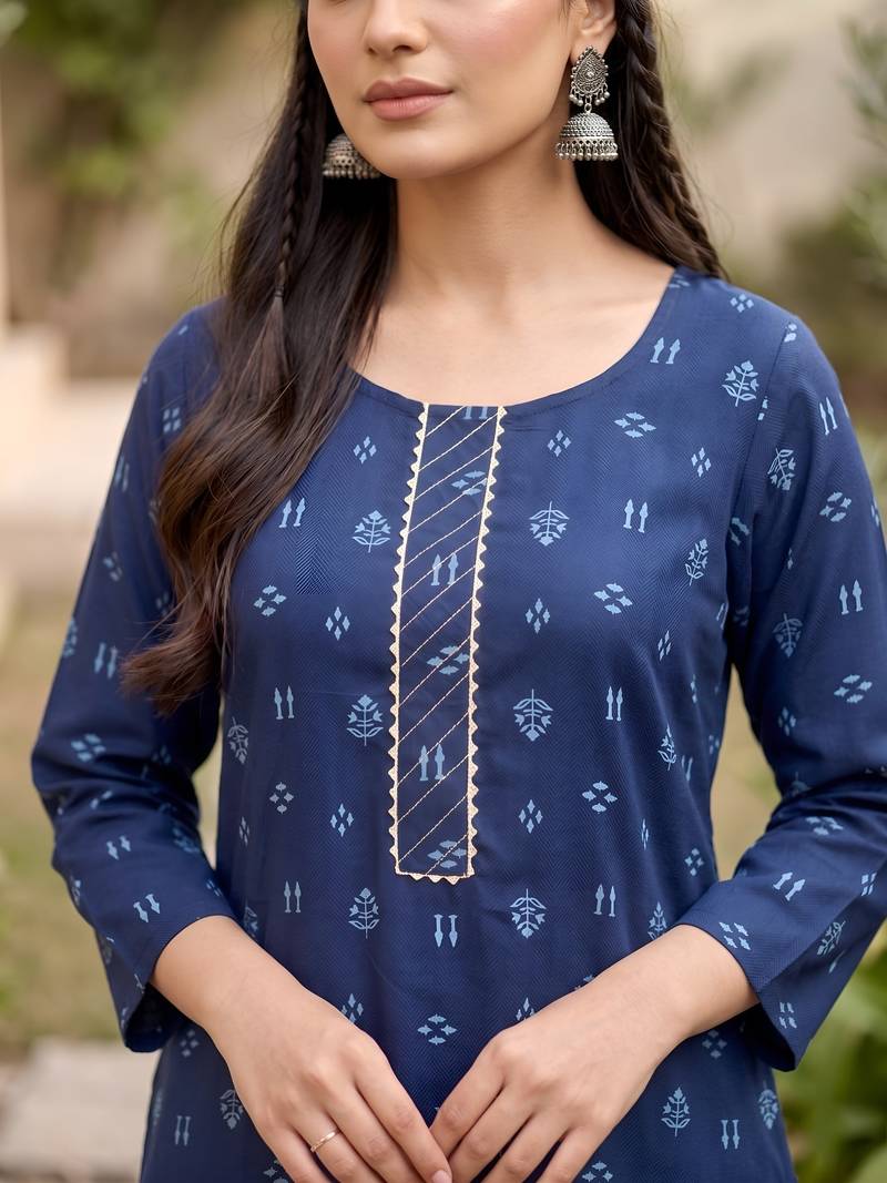 Blue  pure cotton printed kurti for women