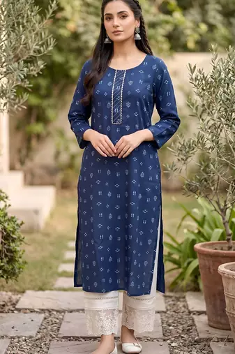 Blue  pure cotton printed kurti for women